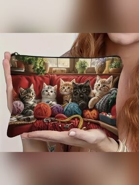 Cat Print Makeup Bag Cute Kittens Cosmetic Pouch Lightweight Organizer, T18MIS